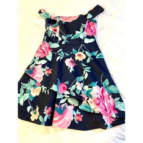 ‎Speechless Medium Off Shoulder Blue Floral Dress - Picture 1 of 8